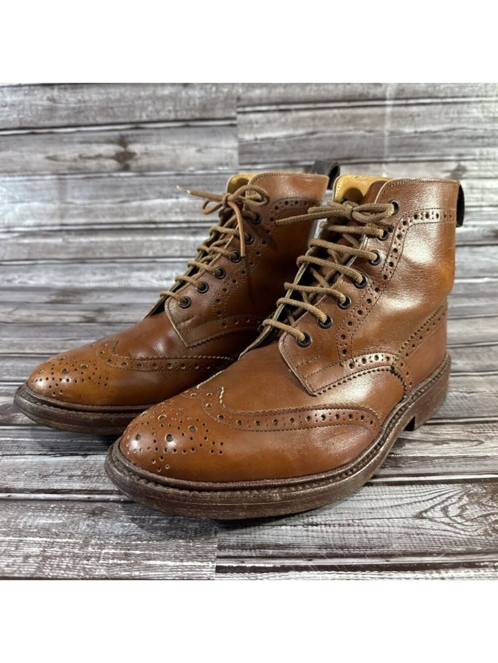 Tricker's Leather Derby Brogue Boots Size UK 7.5 US 8.5 Color Brown Made England